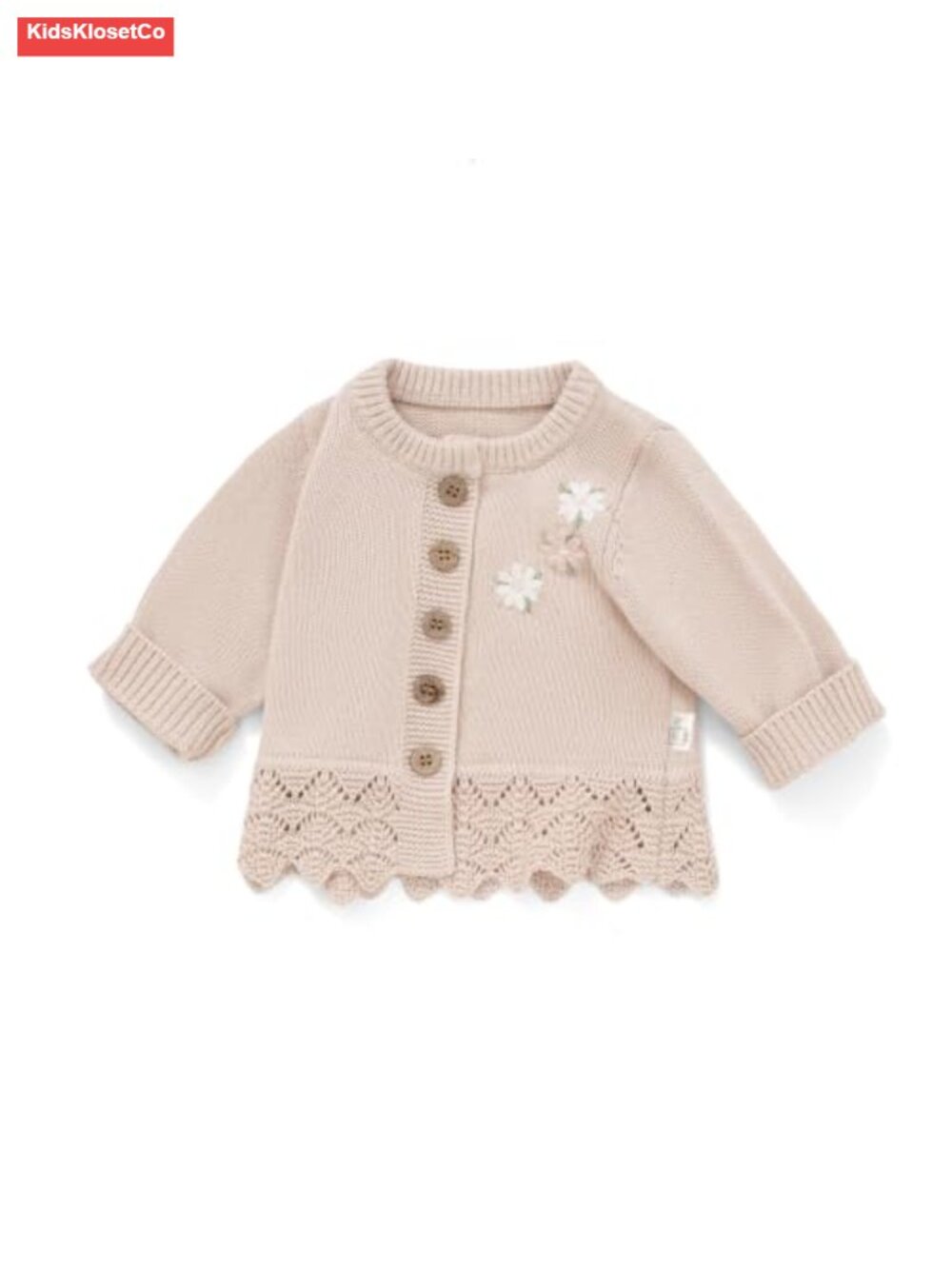 Organic Cotton Baby Cardigan, Exquisite Flower Pattern Knit, Long Sleeve - Picture 3 of 6